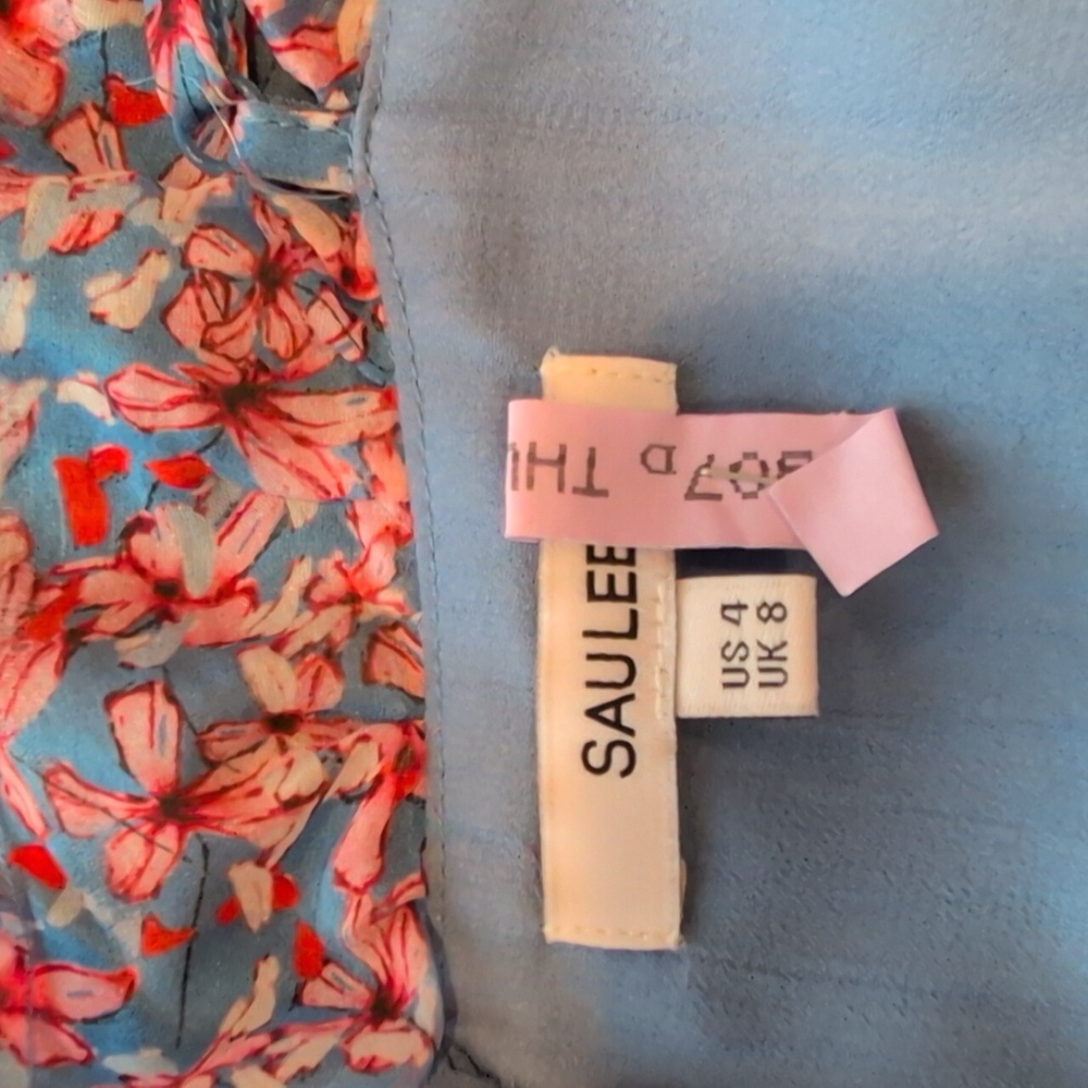 Sau Lee Florence Silk Gown Blue Floral - Picture 10 of 12